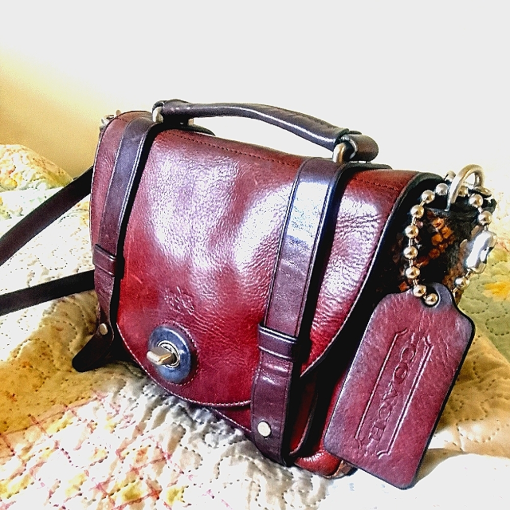 Coach handbag/cross body purse brown leather and snake skin. Silver zippers.